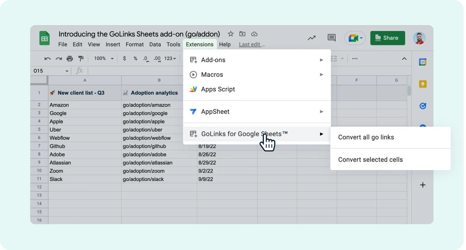 Converting Go Links® in a Google Sheets
